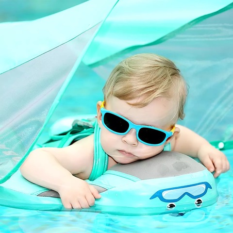 Baby Infant Solid Non-inflatable Lying Swimming Ring Waist Float   Swim Trainer Sunshade Swim Ring with Sun Canopy ► Photo 1/6