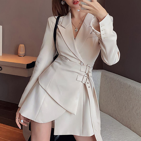 Buy Online Blazer Dress Women Mini Party Office Lady Elegant Dress Female One Piece Dress Korean Sashes Long Sleeve Clothes Autumn Alitools