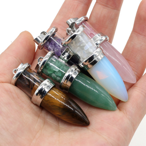 Natural Gravel Stone Pendulum Reiki Pendant Rose Quartzs Opal Charms for Women DIY Necklace Making Jewelry Findings Size 16x52mm ► Photo 1/6