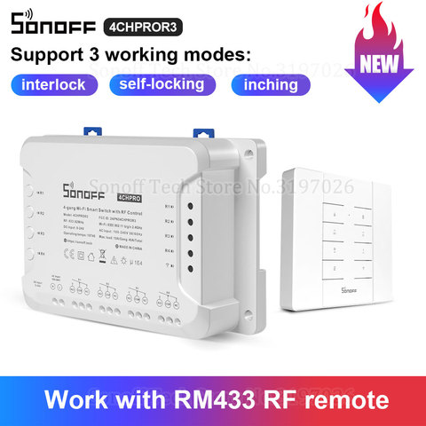 Sonoff 4CH PRO R3 4 Gang 433Mhz RF Smart Switch Interlock Self-Locking Inching Modes Remote Control via eWeLink APP Alexa IFTTT ► Photo 1/6