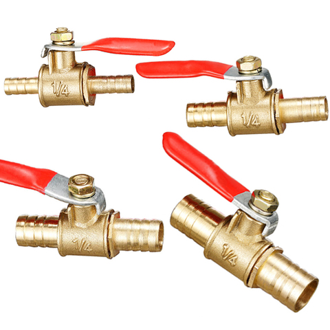 red handle Valve 6mm-12mm Hose Barb Inline Brass Water Oil Air Gas Fuel Line Shutoff Ball Valve Pipe Fittings ► Photo 1/6