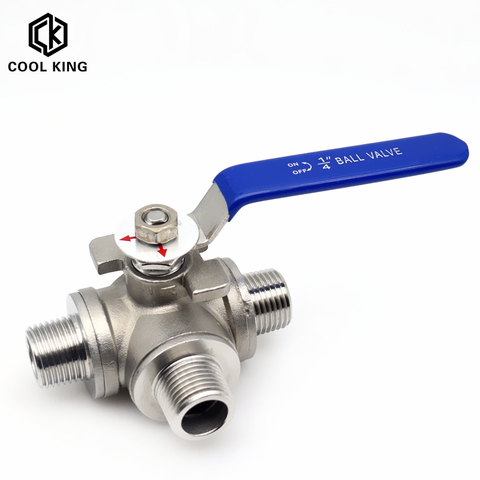 BSPT Male Thread Three 3 Way Ball Valve DN15 DN20 Stainless Steel 304 Valve Handle Valves L T Port 1/2