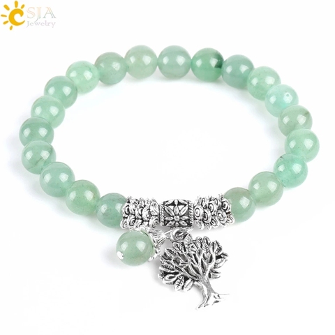 CSJA New Meditation Green Aventurine Women Bracelets Natural Stone Yoga Mala Prayer Rosary Beads Healing Reiki Tree of Life E748 ► Photo 1/6