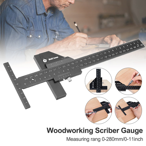 Multifunction Inch MM Woodworking Scriber Gauge Aluminum Steel Measuring Marking Framing Ruler Tool for Carpentry DIY Tools ► Photo 1/6