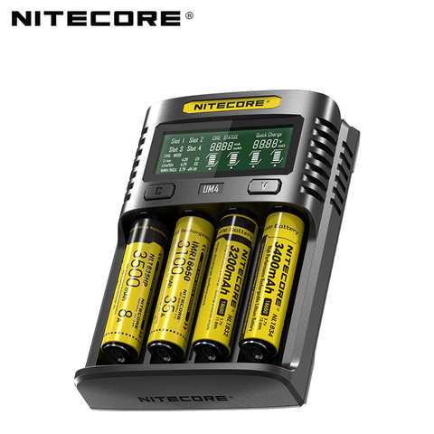 Time limited Sale Original Nitecore UM4 2A USB four-slot QC C4 VC4 LCD Smart Charger IMR INR ICR li-ion AA 18650 14500 Charger ► Photo 1/6