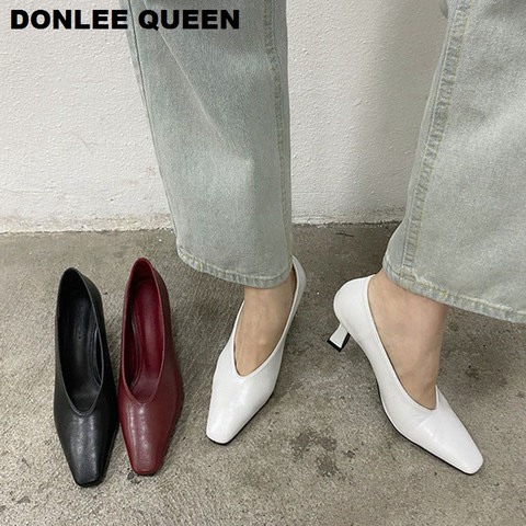 Women Pumps Female High Heels Shoes Women Square Toe Dress Shoes Soft Thin Heel Wedding Shoes 2022  New Arrival  Fashion V Pumps ► Photo 1/6