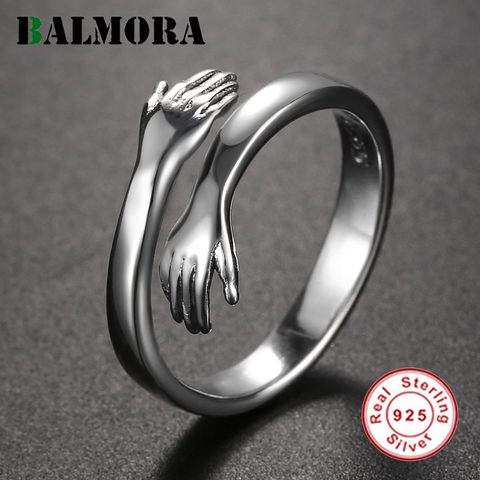 BALMORA Real 925 Sterling Silver Hug Hands Stacking Ring For Women Fashion Statement Punk Ring Adjustable Hugging Ring Jewelry ► Photo 1/6