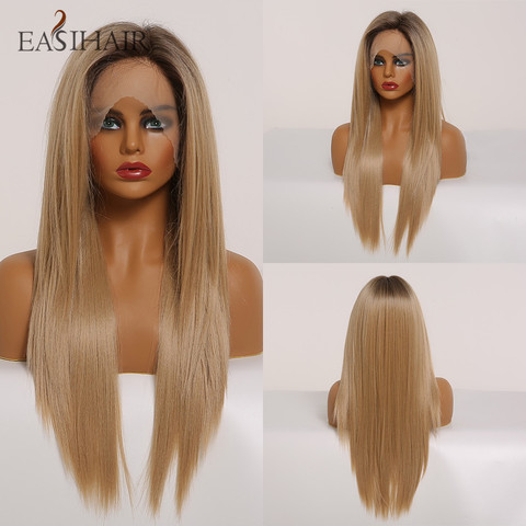 EASIHAIR Straight Blonde Lace Front Synthetic Wigs with Baby Hair Long Women's Lace Wigs High Density Natural Wig Heat Resistant ► Photo 1/6