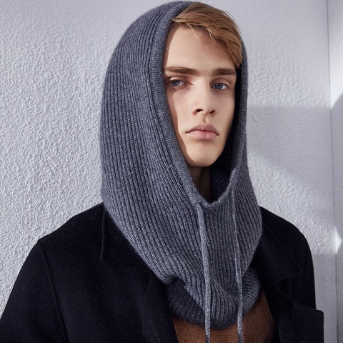 Fine Wool Knit Soft Hood Hat Scarf Elegant Hats Beanies Women Men Winter Neck Warm Balaclava Headgear Caps Unisex ► Photo 1/6