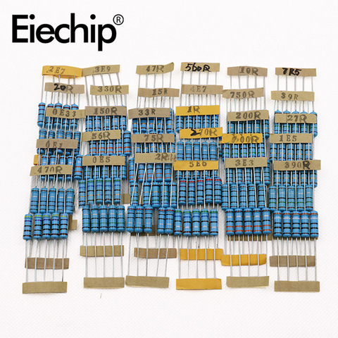 150pcs Metal Film Resistor 2W 30 value Assorted set 0.1 ohm -750 ohm 1K-820 five-color ring Resistors DIY assortment Kit ► Photo 1/5