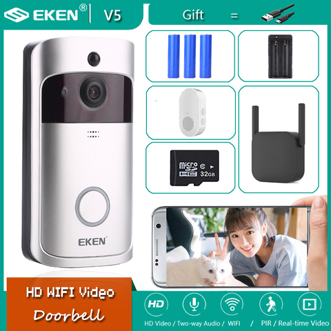 EKEN V5 Smart WiFi Video Doorbell Camera Visual Intercom With Chime Night vision IP Door Bell Wireless Home Security Camera ► Photo 1/6