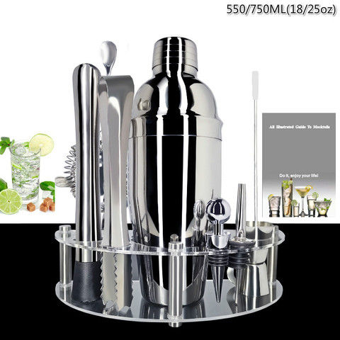 Bar Cocktail Shaker Sets with Cocktail Shaker, Strainer, Ice Tongs, Double Bar Jigger, Pourer, Muddler And Cocktail Stand ► Photo 1/6
