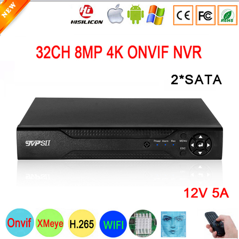 Face Detection 12V 5A Hi3536C XMeye Surveillance Video Recorder 8mp 4K 32CH 32 Channel H.265+ 2*SATA IP Onvif WIFI CCTV DVR NVR ► Photo 1/6