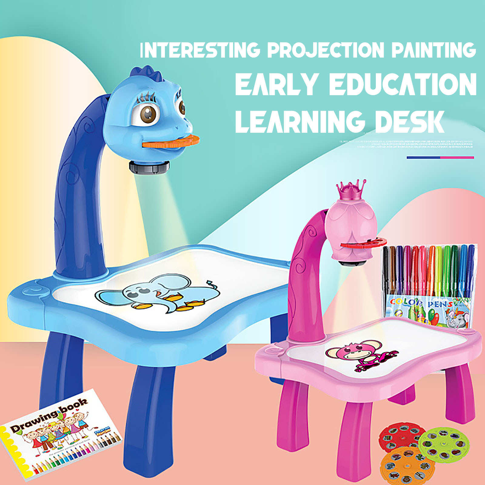 Kids Projector Painting Learning Drawing Table With Light Music Toys Gift 