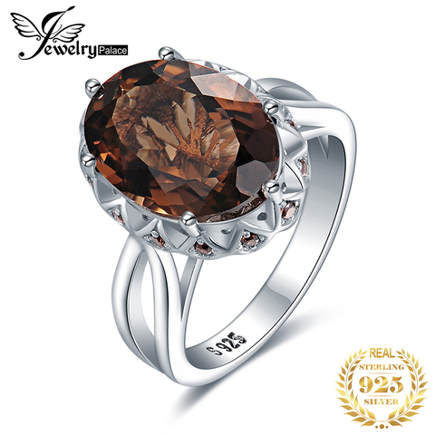 JewelryPalace Huge Genuine Smoky Quartz Ring 925 Sterling Silver Rings for Women Engagement Ring Silver 925 Gemstones Jewelry ► Photo 1/6