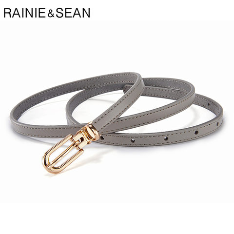 RAINIE SEAN Cowskin Thin Women Belt Genuine Leather Ladies Waist Belt for Dress Casual Solid Gray Black Red Trousers Belt 105cm ► Photo 1/6