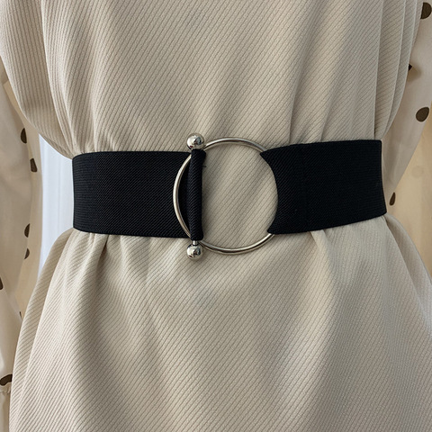 Belts for Women Black Simple Waist Elastic Ladies Band Round Buckle Decoration Coat Sweater Fashion Dress Rice White ► Photo 1/6