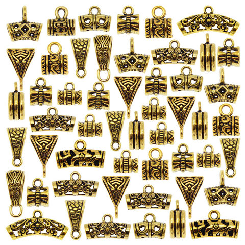 Julie Wang 20/26PCS Bail Beads Charms Antique Gold Tube Spacer Bead European Bracelet Pendant Necklace Jewelry Making Accessory ► Photo 1/4