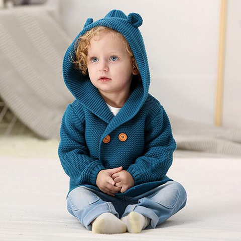 2022 New Autumn  Baby Boys Girls Knitted Cardigan Jackets Winter Infant Baby Kids Sweaters Long Sleeve Hooded Coat Kids Clothing ► Photo 1/6