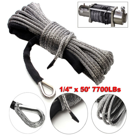 Winch Rope String Line Cable with Sheath Gray Synthetic Towing Rope 15m 7700LBs Car Wash Maintenance String for ATV UTV Off-Road ► Photo 1/6