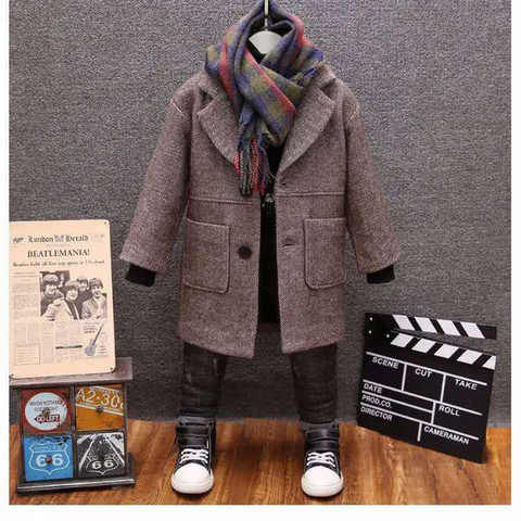 Boys Woolen Coat 2022 Winter New Fashion Solid Turn Collar Warm Outwear 3-14T Children Boy Overcoat High Quality ► Photo 1/6