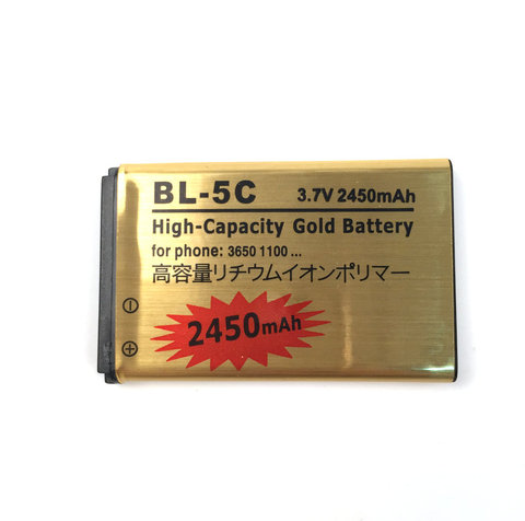 2PC/Lot, 2450mAh Gold BL-5C Battery for Nokia 1100 1200 1650 2300 2310 2600 2610 3100 3120 3650 5130 6030 6600 6263 6230 6630 ► Photo 1/2