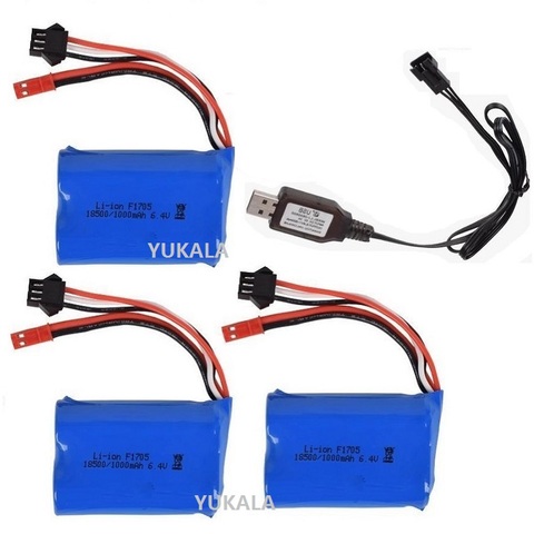 YUKALA 6.4v 1000mAh 15C 18500 Li-ion Battery JST for wltoys A303 A313 A323 A333 1/12 high speed RC truck ► Photo 1/3