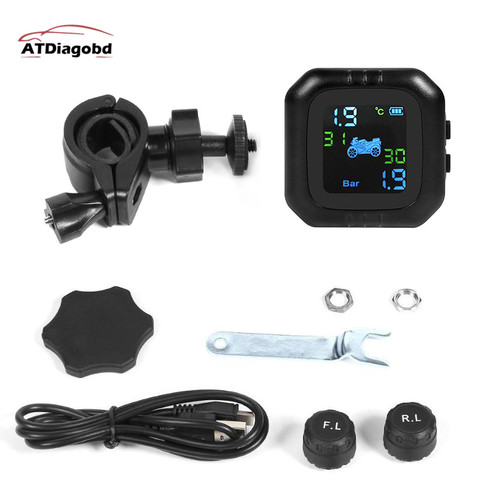 Newly Wireless LCD Motorcycle Tire Pressure Monitoring System TPMS 2External Sensor Realtime Monitor Abnormal Alarm Moto Tyre ► Photo 1/1