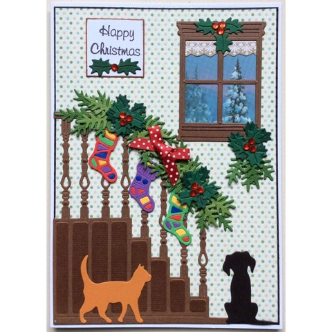 Christmas Window Stairs Dog Cat Metal Cutting Dies DIY Crafts Scrapbooking Card Album Photo Making Embossing Supplies 2022 ► Photo 1/2