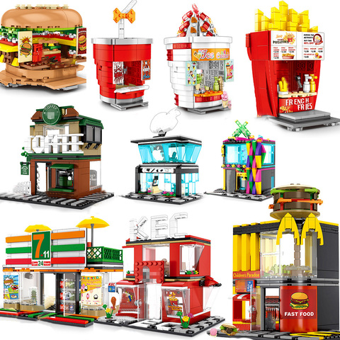 mini shop market street view sets model building blocks hamburger restaurant retail store creator architecture friends girl city ► Photo 1/6