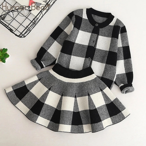 Humor Bear Autumn 2022 New Girls Clothing Sets Casual Long Sleeve Plaid Jackets+Skits 2Pcs Suits for Kids Set ► Photo 1/6