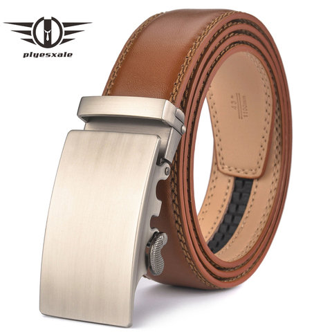 Plyesxale Brown Leather Belt Men 2022 Automatic Buckle Mens Belt For Jeans Vintage Style Mens Belts Luxury Ceinture Homme B9 ► Photo 1/6