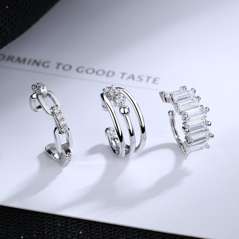 1 pcs Charming Line Zircon Clip On Earrings Silver Color Ear Cuff Without Piercing Earrings Jewelry ► Photo 1/6