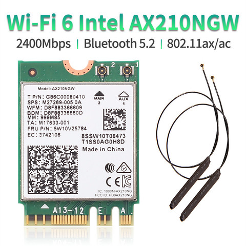 Dual Band WI-FI 6E Intel AX210 Bluetooth 5.2 3000Mbps M.2 Wireless Card AX210NGW 2.4Ghz/5G/6G 802.11ax Wifi 6 With Antenna ► Photo 1/6