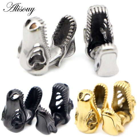 Alisouy 2pcs 10mm Ear Plugs Tunnels Stainless Steel Dangle Earrings Dinosaur skull Ear Gauges Expander Piercing Body Jewelry ► Photo 1/6