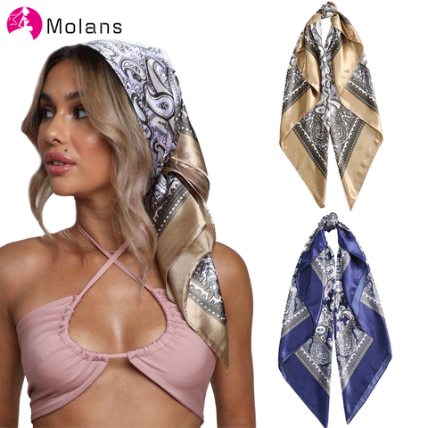 Molans 2022 Square Silk Scarf Headband for Women Fashion Print Hair Ties Hair Band Hand Kerchief Bandana Shawl Hair Accessories ► Photo 1/6