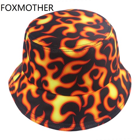 FOXMOTHER Dropshipping New Black Panama Gorro Fishing Caps Fisherman Hip Hop Flame Pattern Bucket Hats Men ► Photo 1/6