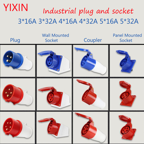 Industrial Plug and Socket  5pin 3core 3P/4P/5P Electrical Connector 16A 32A IP44 Wall Mounted Socket 220V 380V 415V MALE FEMALE ► Photo 1/6