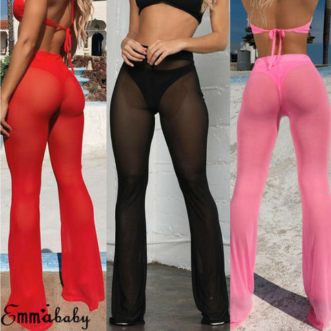 Hot Sexy Ruffle Women Beach Mesh Pants Sheer Leg Pants Transparent See through Cover Up Bikini Trouser Pantalon ► Photo 1/5