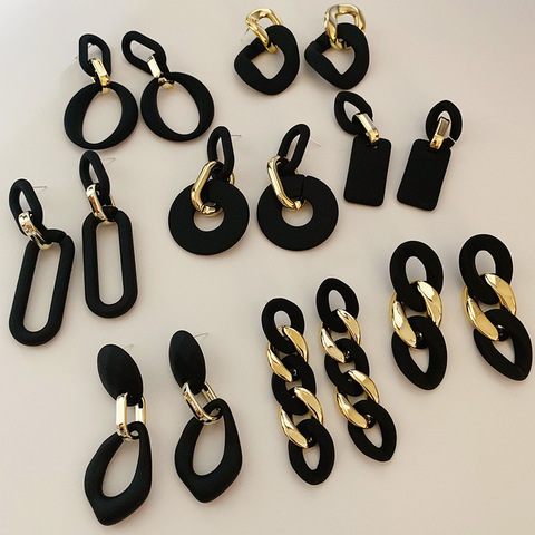 S925 needle Fashion Jewelry Drop Earrings New Design Metal Alloy Golden Plating Matte Black Earrings For Women Lady Party Gifts ► Photo 1/6