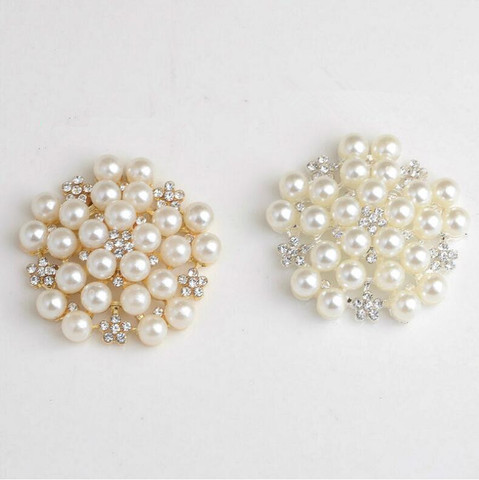 5pcs/lot gold/silver large alloy pearl rhinestone embellishment ornament buttons crafts accessories ► Photo 1/3