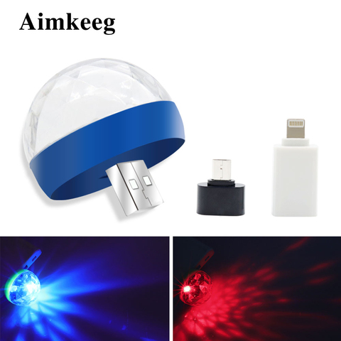 Aimkeeg RGB Mini USB LED Party Lights Portable Sound Control Magic Ball 3W Mini Colorful DJ Magic Disco Stage Lights for Mobile ► Photo 1/6