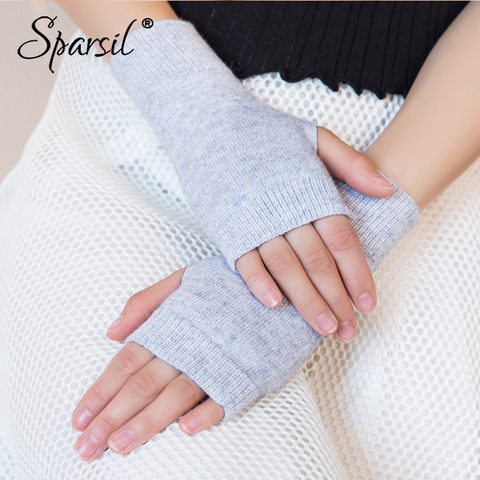 Sparsil Women Winter Knitted Fingerless Wool Glove Warm Solid Stretch Half Mitten Lady Knitting Short Cashmere Gloves For Female ► Photo 1/6