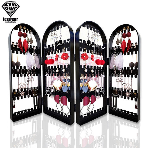 2/3/4 Fans Panels Screen Folding Clear Earrings Studs Display Rack Necklace Jewelry Shelf Stand Holder Organizer Storage Box ► Photo 1/6