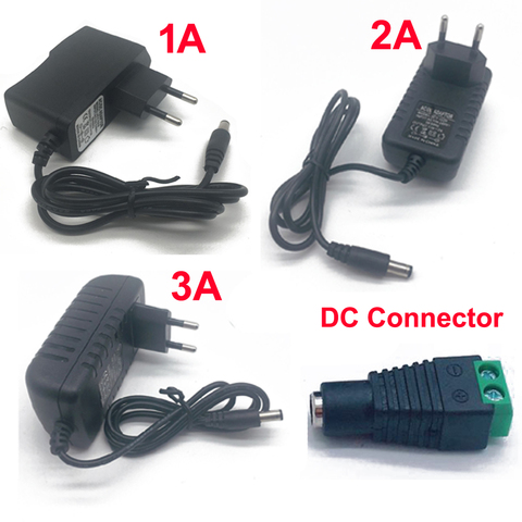 EU Plug AC 100-240V To DC 12V 1A 2A 3A 12W 24W 36W Power Supply Adapter Cord for LED Strip light / with connector ► Photo 1/6
