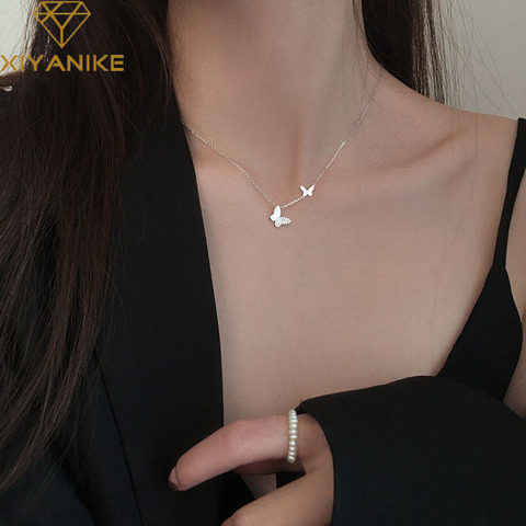 XIYANIKE 925 Sterling Silver Double Butterfly Pendant Necklace INS Simple Clavicle Chain Temperament High Quality Jewelry Female ► Photo 1/6