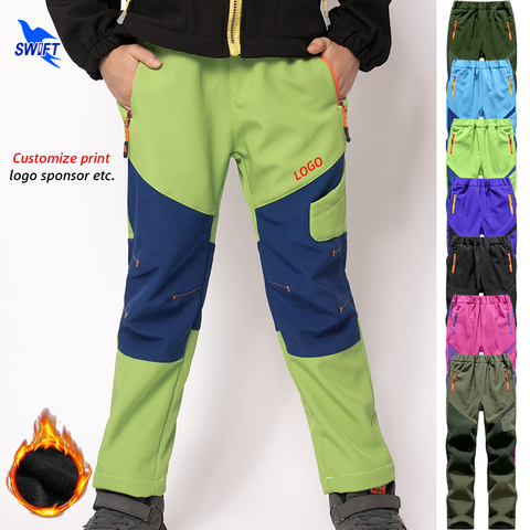 Boys Girls Autumn Winter Warm Fleece Softshell Pants Kids Waterproof Outdoor Camping Hiking Skiing Windproof Trousers Customize ► Photo 1/6