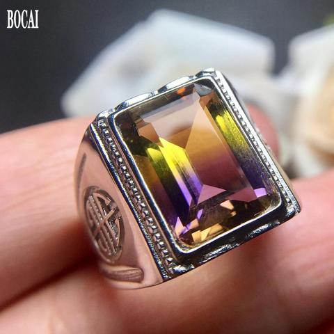 2022 BOCAI new 100% real s925 pure silver jewelry with amethyst ring for man new fashion colorful treasure men ring ► Photo 1/6