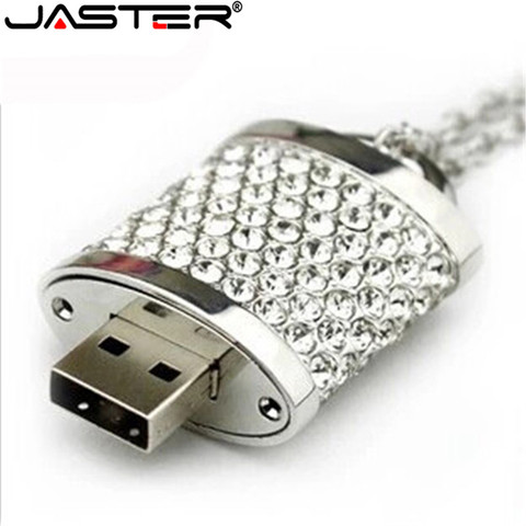 JASTER personalized creative jewelry crystal rhinestone lock usb flash drives 32gb 64GB usb 2.0 diamond necklace pendrive gift ► Photo 1/4