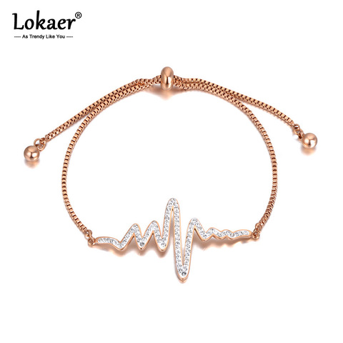 Lokaer Fashion Titanium Stainless Steel ECG Charm Bracelets For Women Bohemia CZ Crystal Party Chain Adjustable Bracelet B20168 ► Photo 1/5